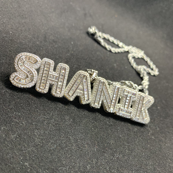 Silver Baguette Drip Necklace (One Name Style )