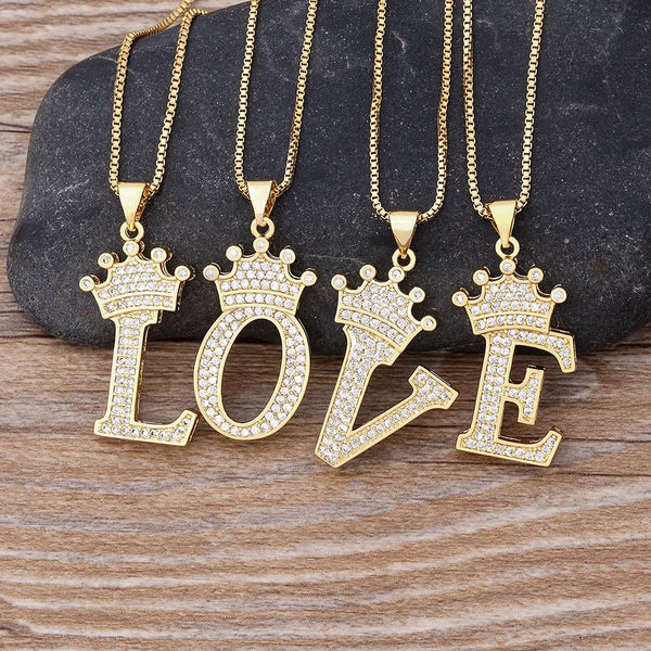 Crown Letter Pendant Necklace