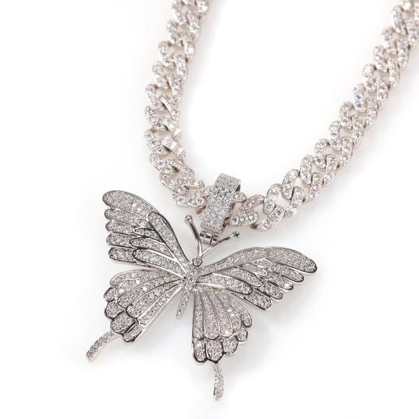 Rhinestone Iced Out Butterfly Choker Necklace —