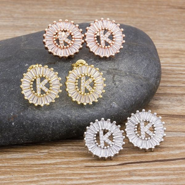 Baguette Initial Letter Earrings