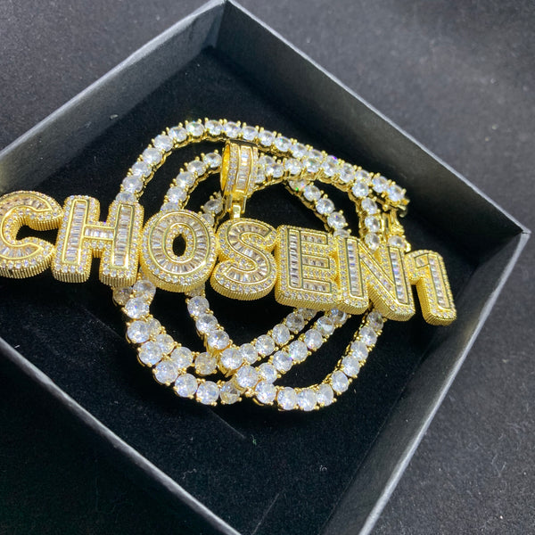 Gold Baguette Drip Necklace (One Name)