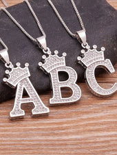 Crown Letter Pendant Necklace (Silver)