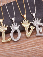 Crown Letter Pendant Necklace (Silver)