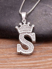 Crown Letter Pendant Necklace (Silver)